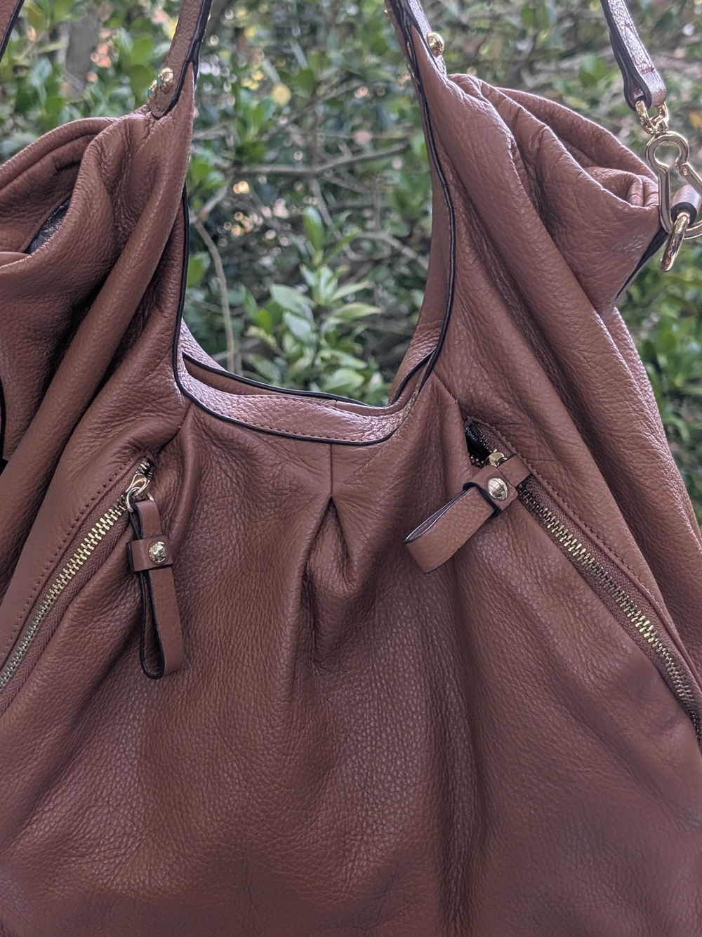 Vince Camuto Chestnut Brown Pebbled Leather Shoulder Hobo